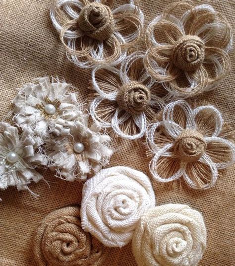 Burlap Flower Assortment Set of 10 Shabby Chic Rustic - Etsy | Burlap ...