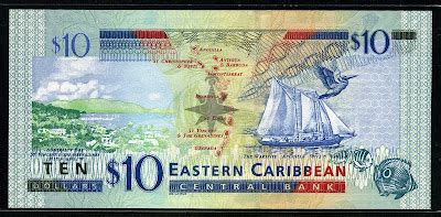 10 Eastern Caribbean Dollars banknote, Queen Elizabeth.|World Banknotes ...