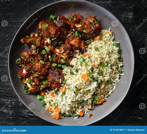 Chicken Manchurian and Fried Rice Stock Image - Image of basmati ...