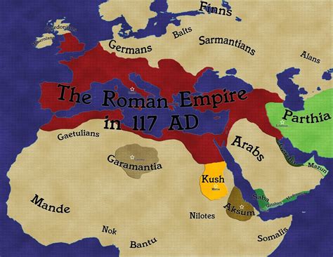 The Roman Empire in 117 AD, and surrounding nations : MapPorn