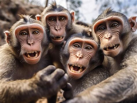 Monkey Taking a Selfie Funny Photo AI GeneratedGroup of Monkey Taking a ...