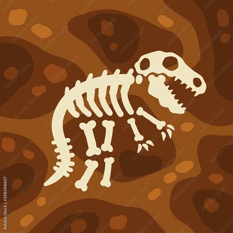 Vetor de Dinosaur skeleton. Bones of a prehistoric lizard. Archeology ...