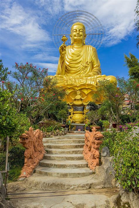 Golden Buddha. - Dalat Vietnam Van Hanh Pagoda, A Large Statue Of ...