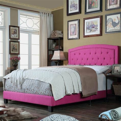 Twin Full Queen King Pink Upholstered Platform Bed Frame Tufted Fabric ...