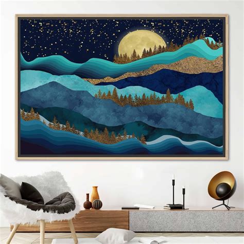 Starry Night Landscape Full Moon Landscape Starry Sky Wall - Etsy