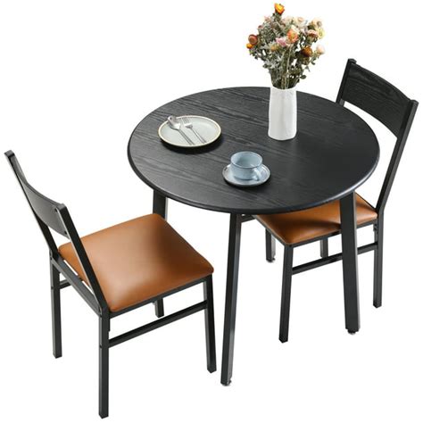 3 Piece Round Dining Table Set with Cushioned Chairs for Dining Room ...