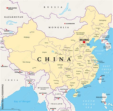 Fototapeta China, political map, with administrative divisions. PRC ...