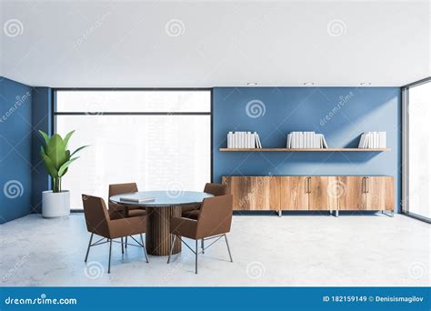 Blue Stylish Home Library Interior with Cabinets Stock Illustration ...