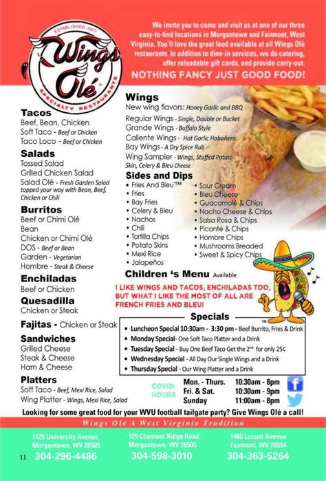 Wing’s Ole – Morgantown's Menu Guide