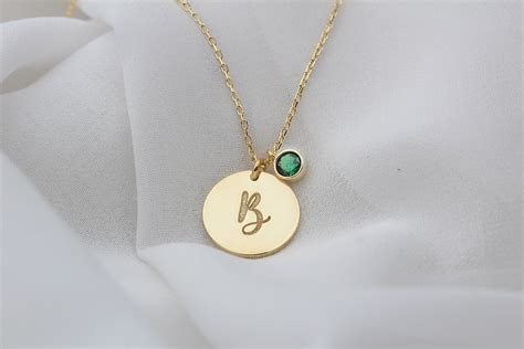 Birthstone Initial Necklace Birthstone Necklace Custom - Etsy