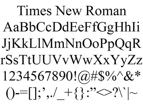 Font Alphabet Styles: Times New Roman