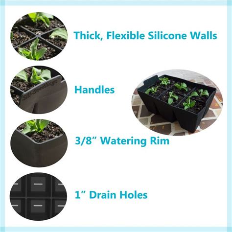 Seedling Trays Silicone 6Cell Seed Starter Trays with Drain Holes for ...