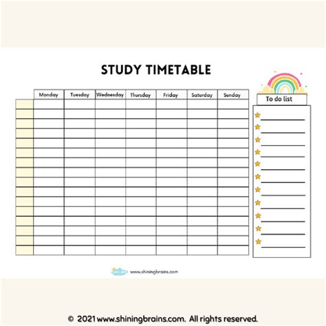 Study Timetable Template for Students - Free Timetable Template Printable