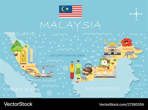 Stylized map malaysia travel with malaysian Vector Image