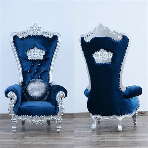 Luxury Blue Velvet High Back Chair Set 2 Pcs QUEEN ELIZABETH EUROPEAN ...