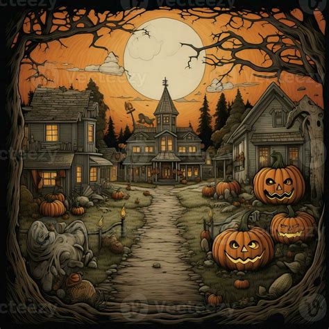 Illustration Halloween town background high quality ai generated image ...