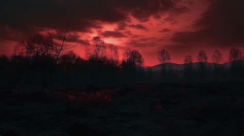 Premium AI Image | A red sky in the forest