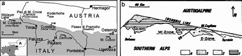 (a) location map of the Carnic Alps. (b) simplified geological map of ...