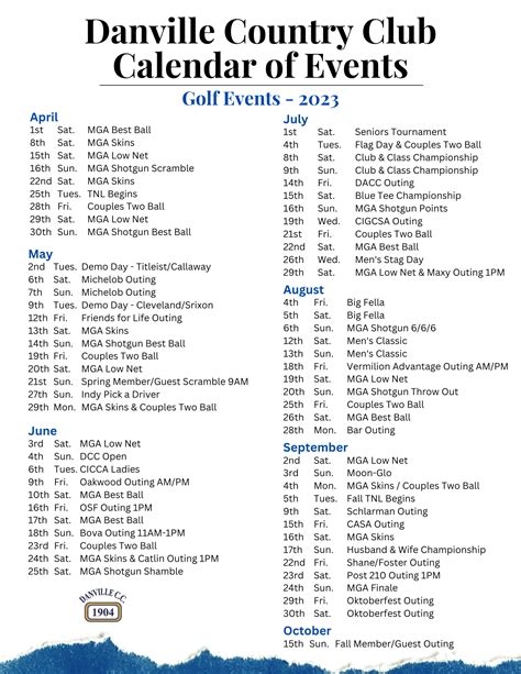 Calendar of Events - Danville Country Club