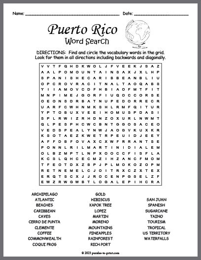 Puerto Rico Word Search