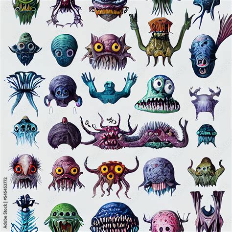 set of cartoon monster illustration sprite sheet style generated by AI ...