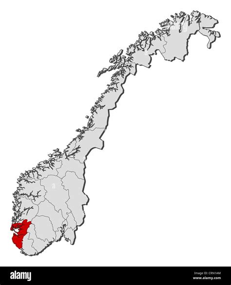 Political map of Norway with the several counties where Rogaland is ...