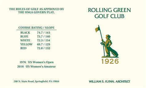 Rolling Green Golf Club Scorecard