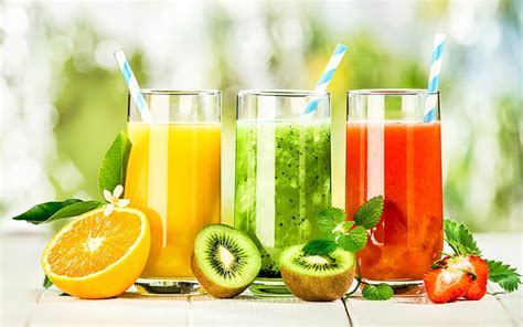 Fresh Juices juice, strawberry, orange, fresh, drinks, kiwi, fruits ...