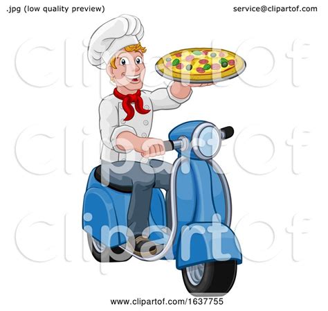 Pizza Delivery Chef Scooter Moped Cartoon Man by AtStockIllustration ...