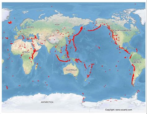 This Pacific-centered map showing the worlds volcanoes allows you to ...