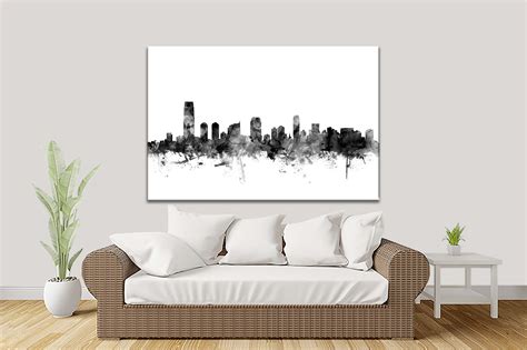 Jersey City Iconic Skyline Wall Art in Black | Canvas Prints Australia