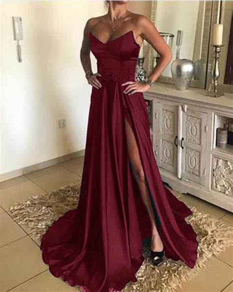 Siaoryne PL1254 Satin Strapless Burgundy/Teal Long Gala Evening Dress