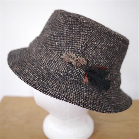 Vintage HANNA Hats Ireland Donegal Wool Tweed Woven Bucket Fedora Rain ...