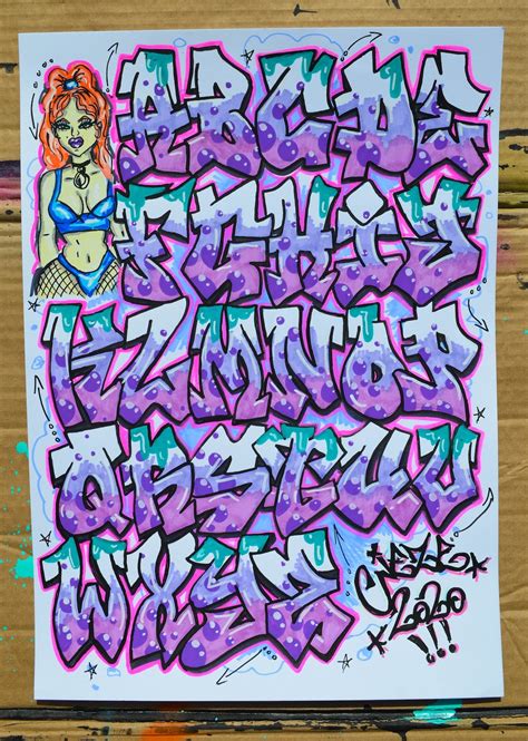 Graffiti Font Alphabet, Pink and Purple Urban Funky Text, Original ...