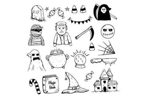 Hand Draw Halloween Characters or Icons Graphic by PadmaSanjaya ...