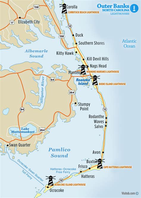 Map of Lighthouses | Visit Outer Banks | OBX Vacation Guide