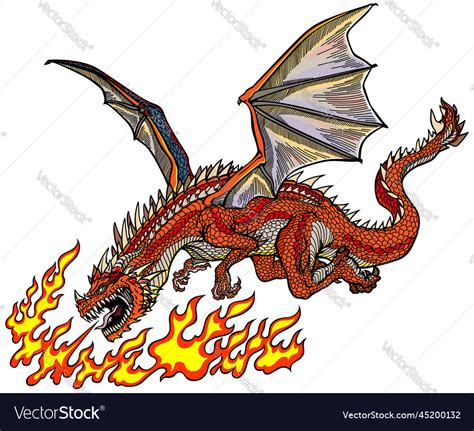 Fire-breathing dragon in the flight Royalty Free Vector