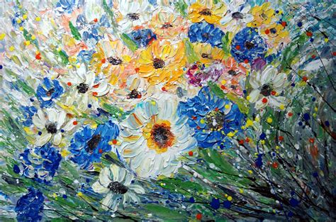 Flowers Painting Touch of Blue Meadow Oil Painting on Canvas - Etsy