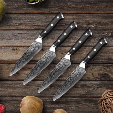 SUNNECKO 4PCS Kitchen Knife Set 5"Steak Chef Knives Japanese Damascus ...