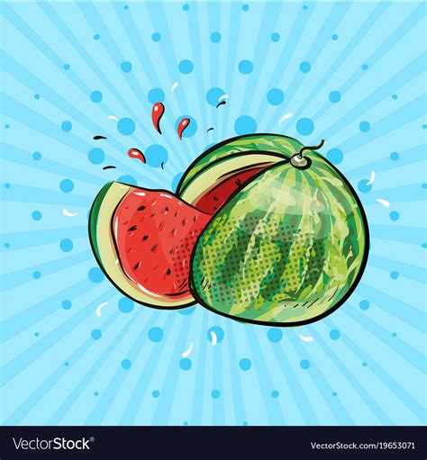 Watermelon with slice and juice pop art comic Vector Image