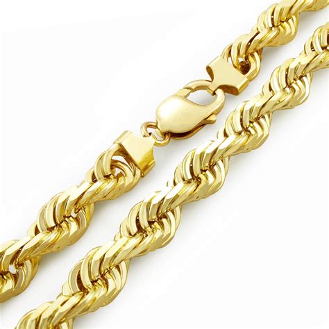 NuraGold - Men's 14k Yellow Gold Solid 10mm Diamond Cut Rope Chain ...