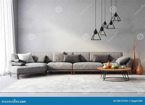 Leather Sectional Sofa Decorating Modern Gray Living Room Stock Image ...