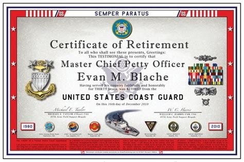 Items similar to Retirement or Service certificates for Coast Guard ...