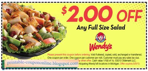 Printable Coupons 2021: Wendys Coupons