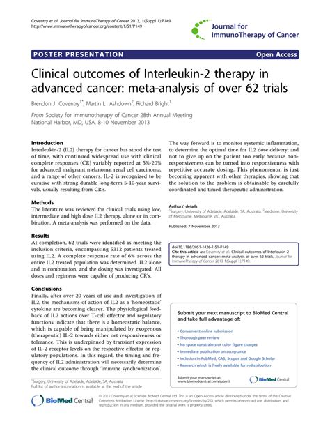 (PDF) Clinical outcomes of Interleukin-2 therapy in advanced cancer ...