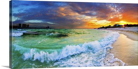 Beautiful Ocean Beach Seascape Panoramic Sunset Wall Art, Canvas Prints ...