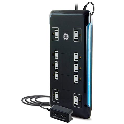 GE 10-Outlet 2 USB Port Surge Protector with 4 Ft. Extension Cord ...