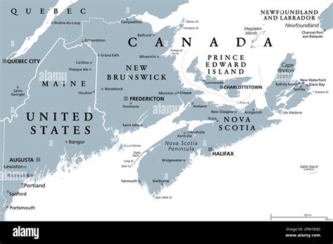 The Maritimes region of Eastern Canada, Maritime provinces gray ...