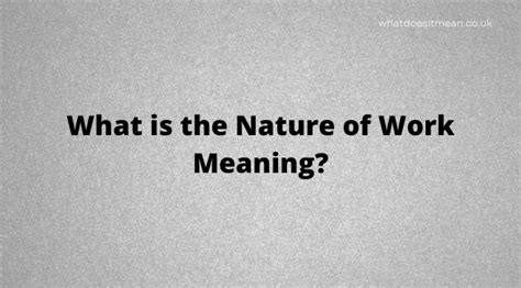 What is the Nature of Work Meaning? ️