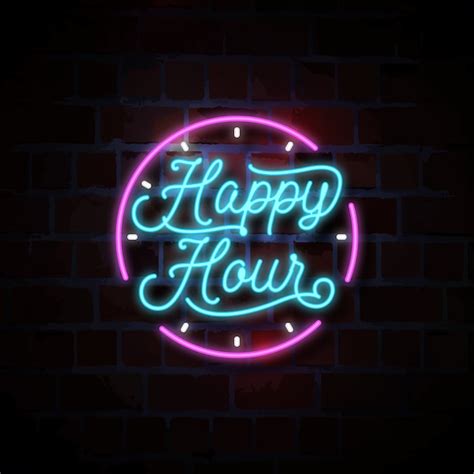 Happy hour neon sign illustration | Premium Vector